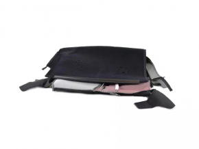 Left rear seat back for Jeep Cherokee KL 19-23, black leather, perforated, with armrest, dented, scratches, needs cleaning, belt mount is cracked