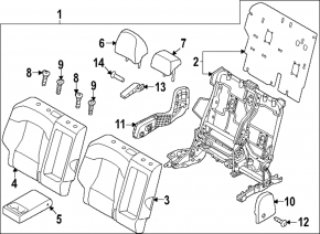 Backrest of the rear row of seats, 2nd row, left, Kia Sportage 23-25, black cloth, without headrest, dry-cleanable