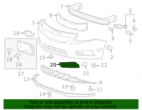 Front bumper grille right Chevrolet Cruze 11-14 prerest under fog lights