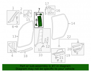 Left center pillar trim, upper belt, gray, Toyota Sequoia 2008-2016