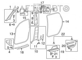Left center pillar trim, upper belt, gray, Toyota Sequoia 2008-2016