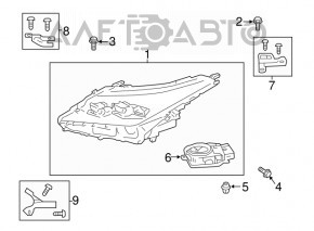 Headlight front left bare Lexus RX350 RX450h 16-19 without AFS LED 3 lenses
