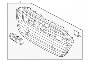 Radiator grille assembly for Audi A6 C8 19-23 for parking sensors and radar, matte black with chrome
