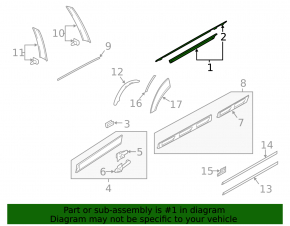 Molding door-glass central rear left Audi Q7 4L 10-15 chrome