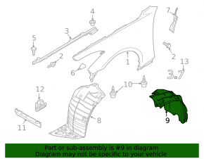 Front left rear fender liner Infiniti G37 08-13 2d, automatic transmission