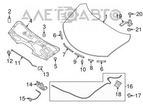Hood seal front left second part Nissan Rogue 14-20
