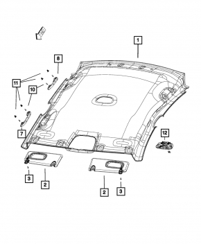Right visor Chrysler 200 15-17 gray, without backlight, without hook