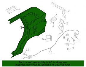 Quarter wing rear left Mitsubishi Outlander 14-20 black, dent