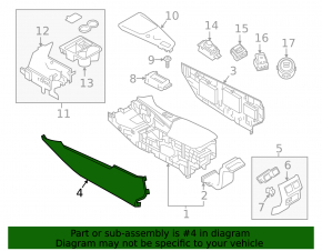 Infiniti QX50 19-25 black center console trim, left side