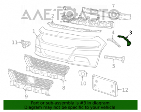 Front bumper mount on wing left Dodge Charger 15-20 rest internal