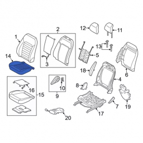 Ford Fusion mk5 13-16 passenger seat cushion upholstery, black leather, heated
