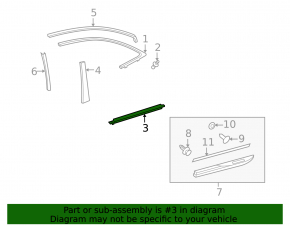 Door-glass molding, central rear right, Lexus Hs250h 10-12