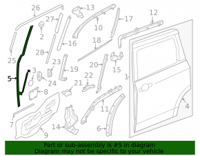 Side door seal, rear right, front, Nissan Quest 11-17