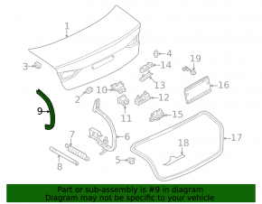 Right trunk lid hinge trim Audi A3 22-26
