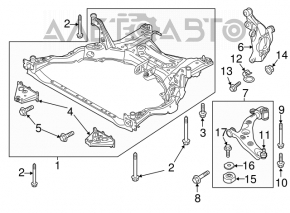 Mazda CX-9 16-23 front lower right control arm, cracked silent block, torn and rusty boot