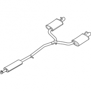 Exhaust line muffler assembly with barrels left right Ford Explorer 16-19 3.5