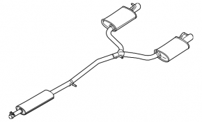 Exhaust line muffler assembly with barrels left right Ford Explorer 16-19 3.5 dented