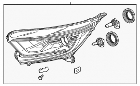 Headlight front right bare Honda CRV 17-22 halogen, yellow turn signal
