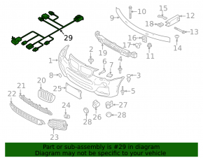 Wiring for the front bumper of a BMW X3 F25 15-17 restyling, for fog lights, parking sensors, ambient air temperature sensor and camera