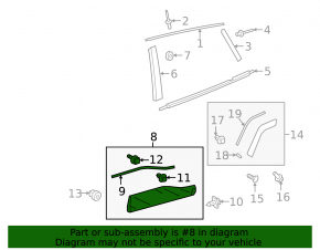 Lower rear left door trim for Toyota Rav4 19-25, gloss black