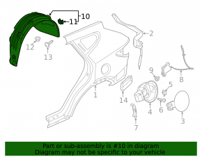 Rear left fender liner Hyundai Santa FE Sport 13-18 dented, torn