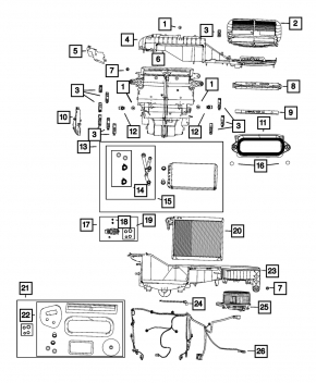 The bare heater housing and ventilation for the Jeep Grand Cherokee WL 21-25 long