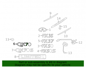 Emblem inscription QX 70 trunk door Infiniti QX70 14-17