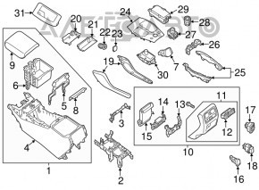 Console central armrest Infiniti JX35 QX60 13-14 leather black, scratches