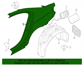 Quarter wing rear left BMW 5 G30 17-23 on the body, black