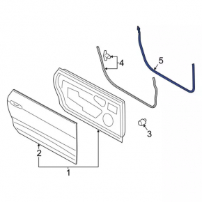 Lower front right door seal for Ford Mustang mk6 15-23 convertible