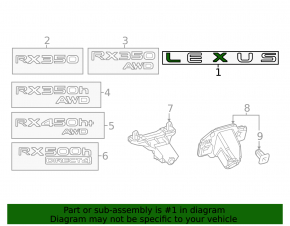 The "LEXUS" emblem on the trunk door of the Lexus RX 23-26