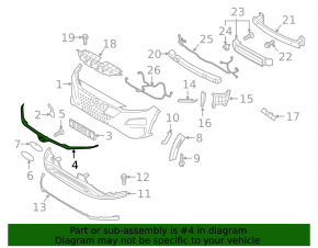 Upper front bumper molding for Hyundai Kona 19-21 EV