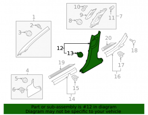 Center pillar trim lower left Hyundai Sonata 15-19 black broken latch