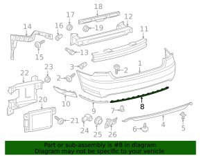 Molding rear bumper central VW Passat b8 16-19 USA chrome, dented