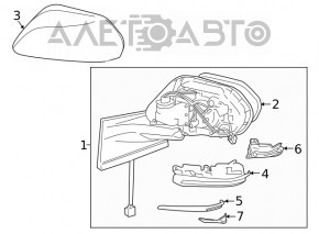 Right side mirror assembly for Toyota Prius 50 16-20, 6 pins, BSM, black with chrome molding, scratches, chips