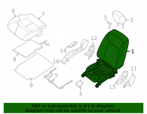 Passenger seat Nissan Leaf 18- without airbag, mechanical, cloth black
