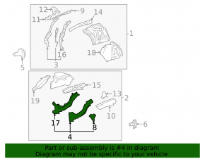 Lower reinforcement for the left wing apron for Toyota Prius 50 16-22