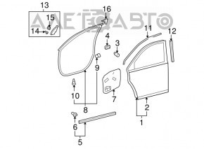 Door bare front left Toyota Highlander 08-13