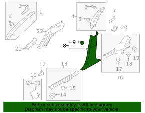 Subaru Outback 15-19 lower left center pillar trim, black