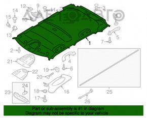Mini Cooper Countryman R60 10-16 roof lining without sunroof, black, creases