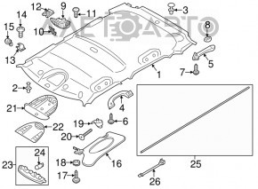 Mini Cooper Countryman R60 10-16 roof lining without sunroof, black, creases
