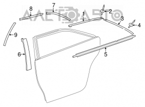 Door-glass molding, center rear right, chrome, Toyota Camry v55 15-17 USA