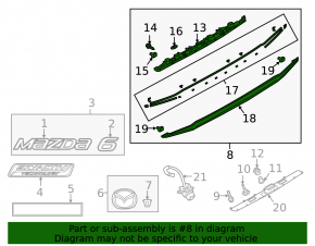 Trunk lid molding Mazda 6 18-21 with license plate light strip, for camera