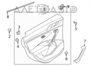 Rear left door panel for a 19-26 VW Jetta, black with black plastic insert, leather armrest, with a tweeter, with a handle, scratches