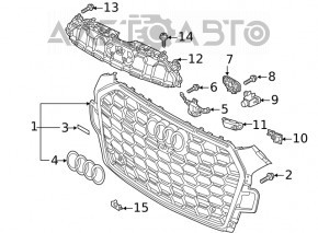 Radiator grill bare Audi A5 F5 20- without camera black gloss, chrome premium, prestige