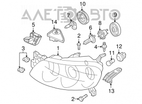 Right front headlight Mazda3 03-09 HB broken mount