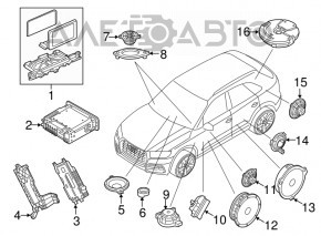 The front left door speaker of the Audi Q5 80A 18-24 has a broken mount.