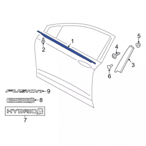 Door-glass molding, central front right, Ford Fusion mk5 13-20, chrome