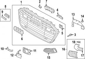 Right front bumper grille for Audi A6 C8 19-25 with air duct and parking sensors, gloss black