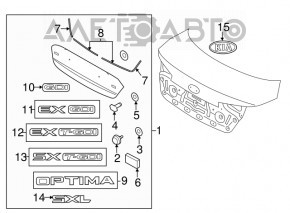 Kia Optima trunk lid trim (pre-restored)